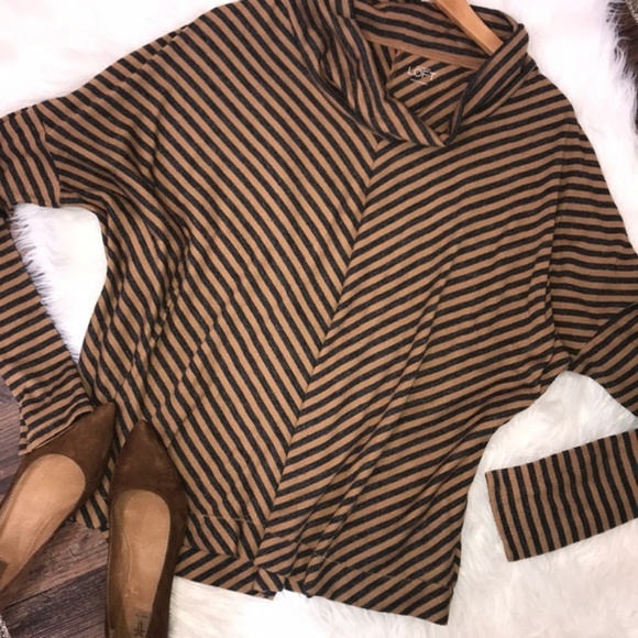 LOFT Tops - LOFT tan gray striped cowl neck dolman top